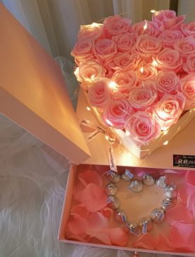 Rosas Preservada Corazon Caja Magica rosado